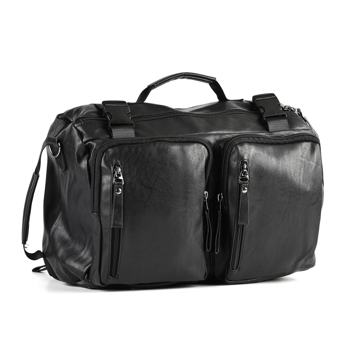 Black Multi-purpose Faux Leather Convertible Backpack image number 4
