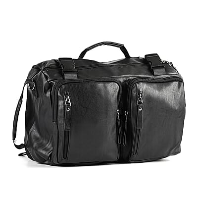 Black Multi-purpose Faux Leather Backpack