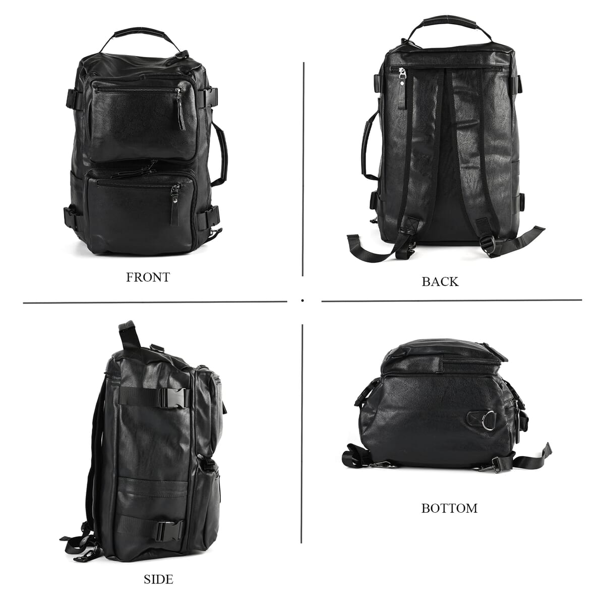 Black Multi-purpose Faux Leather Convertible Backpack image number 5