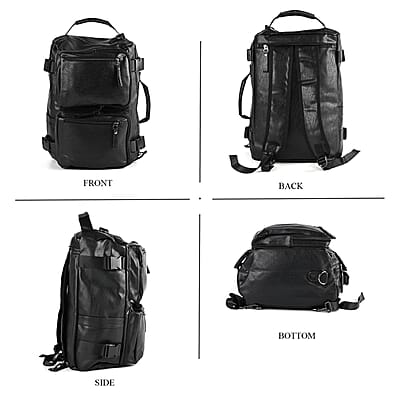 Black Multi-purpose Faux Leather Backpack