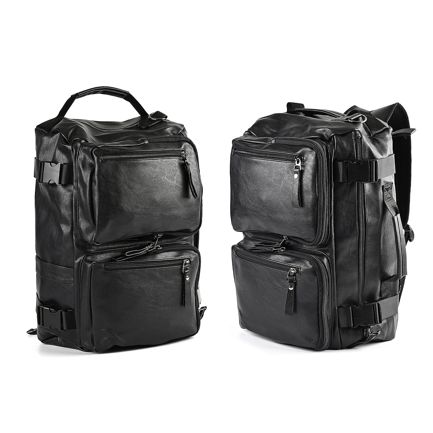 Black Multi-purpose Faux Leather Backpack