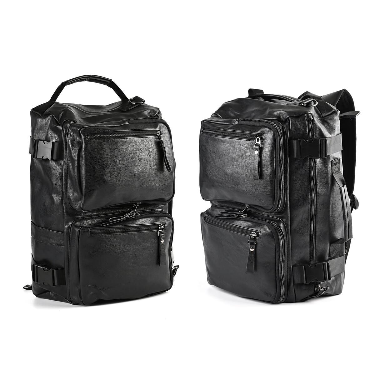 Black Multi-purpose Faux Leather Convertible Backpack image number 6
