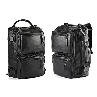 Black Multi-purpose Faux Leather Backpack