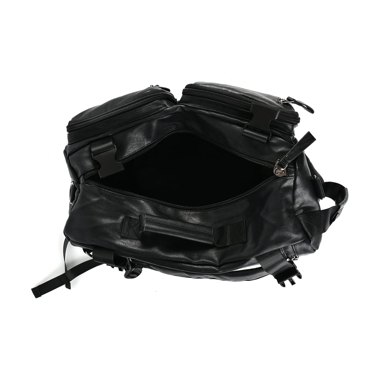 Black Multi-purpose Faux Leather Convertible Backpack image number 7