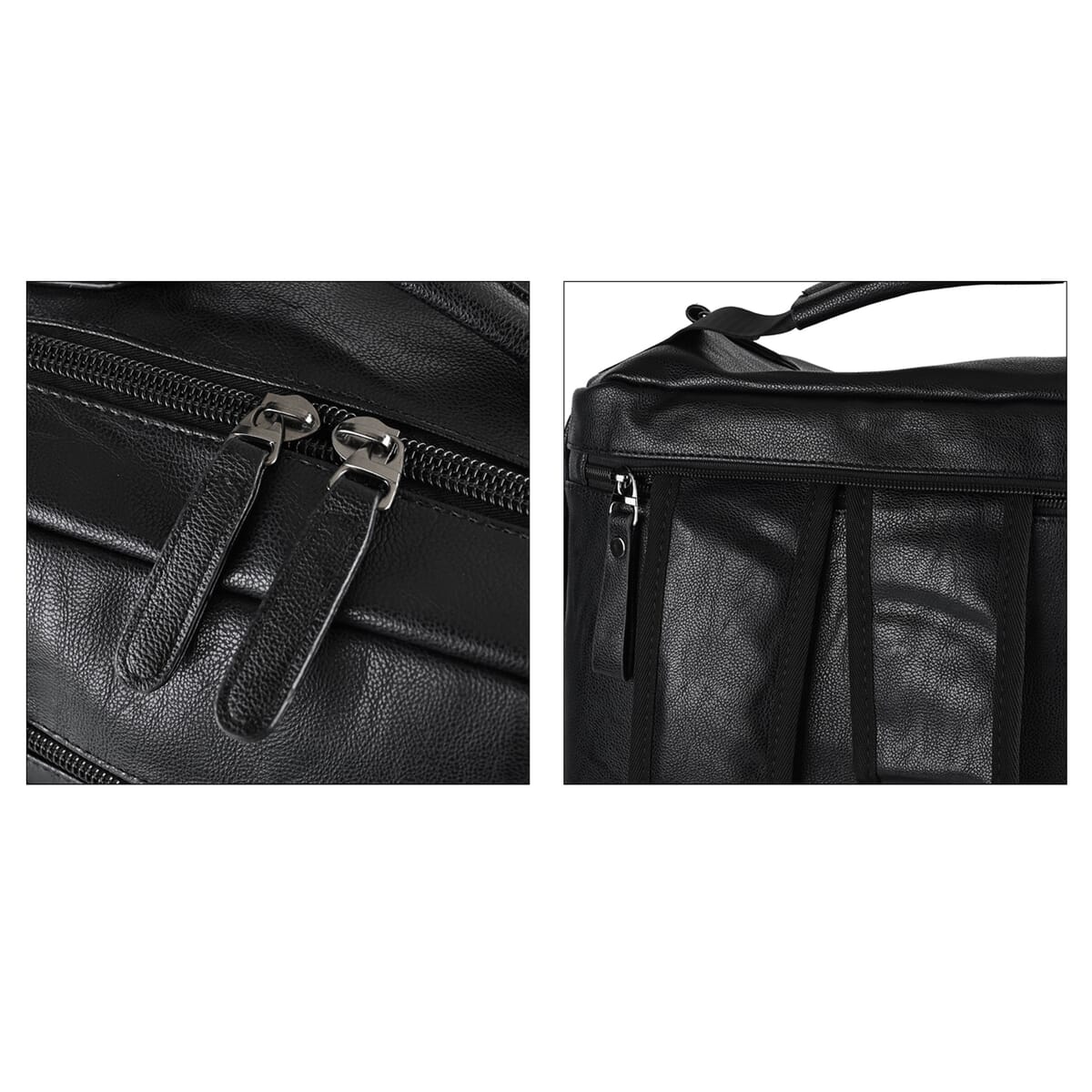 Black Multi-purpose Faux Leather Convertible Backpack image number 8
