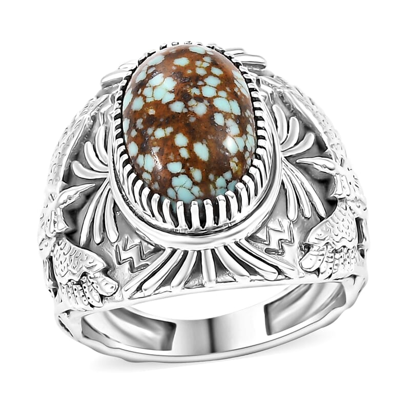 D'Joy Artisan Crafted Blue Horizon Turquoise 6.10 ctw Eagle Men's Ring in Black Oxidized Sterling Silver (Size 10.0)
