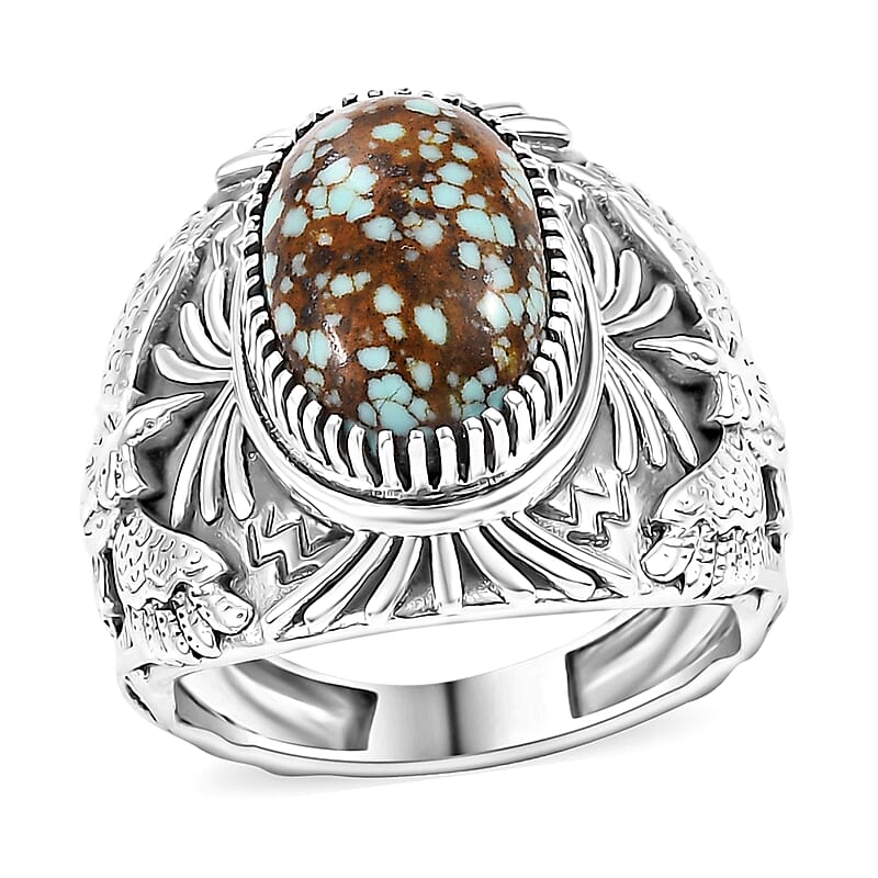 D'Joy Artisan Crafted Blue Horizon Turquoise 6.10 ctw Eagle Men's Ring in Black Oxidized Sterling Silver (Size 10.0)