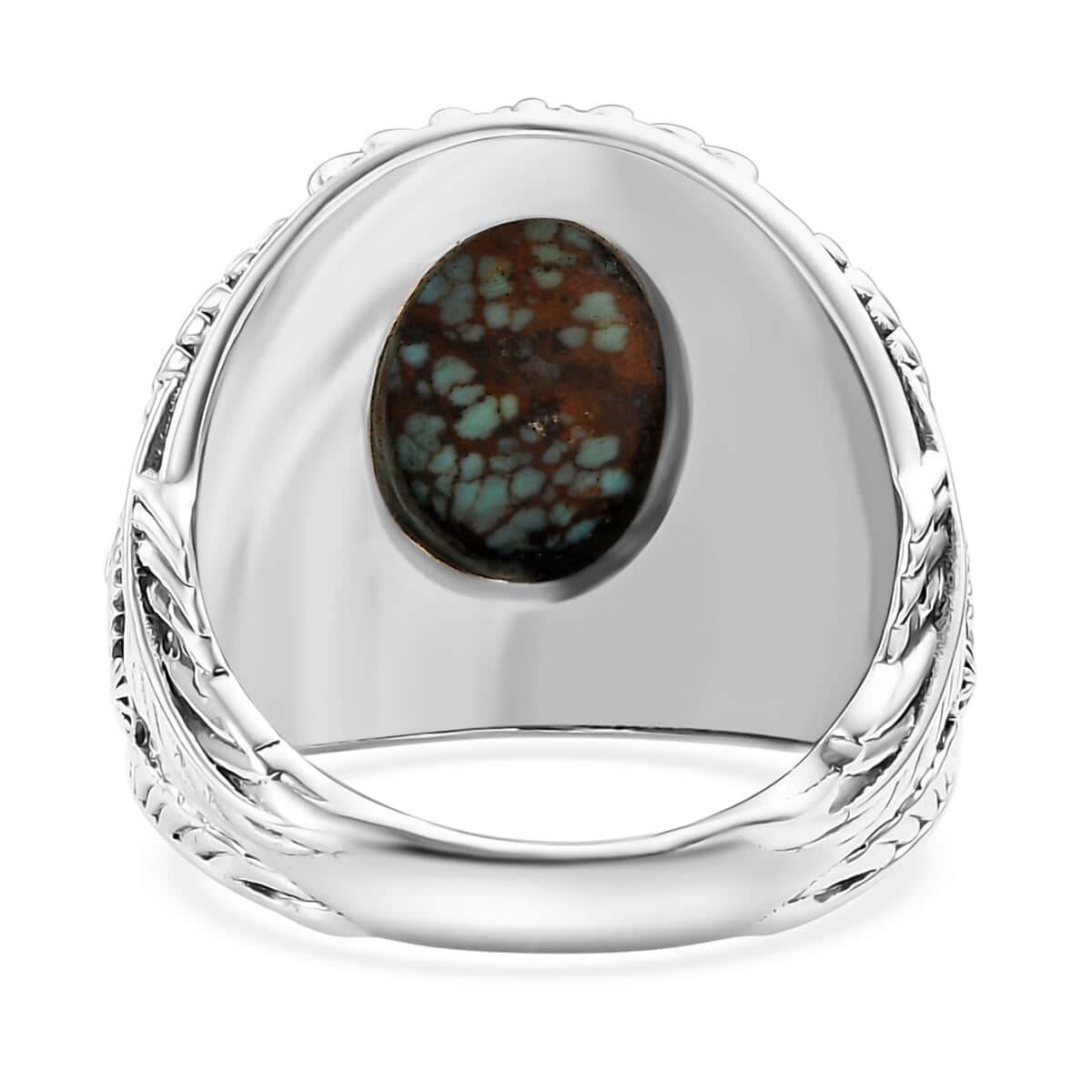 Artisan Crafted Blue Horizon Turquoise 6.10 ctw Eagle Men's Ring in Black Oxidized Sterling Silver (Size 10.0) image number 4