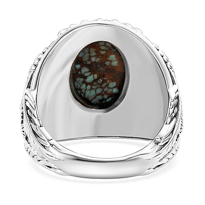 D'Joy Artisan Crafted Blue Horizon Turquoise 6.10 ctw Eagle Men's Ring in Black Oxidized Sterling Silver (Size 10.0)
