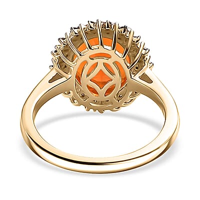 Luxoro AAA Buriti Fire Opal, Natural Champagne and White Diamond I2 2.80 ctw Sunburst Ring in 10K Yellow Gold (Size 12.0) (Del. In 10-12 Days)