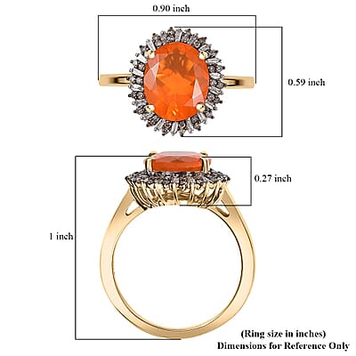 Luxoro AAA Buriti Fire Opal, Natural Champagne and White Diamond I2 2.80 ctw Sunburst Ring in 10K Yellow Gold (Size 12.0) (Del. In 10-12 Days)
