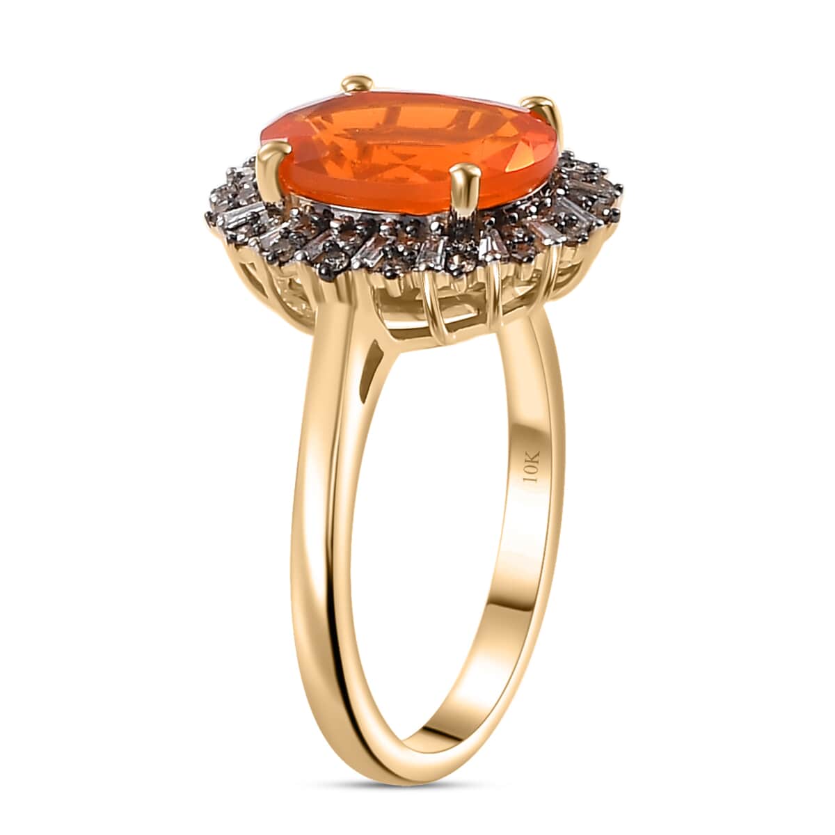 Luxoro AAA Buriti Fire Opal, Natural Champagne and White Diamond I2 2.80 ctw Sunburst Ring in 10K Yellow Gold (Size 6.0) image number 3