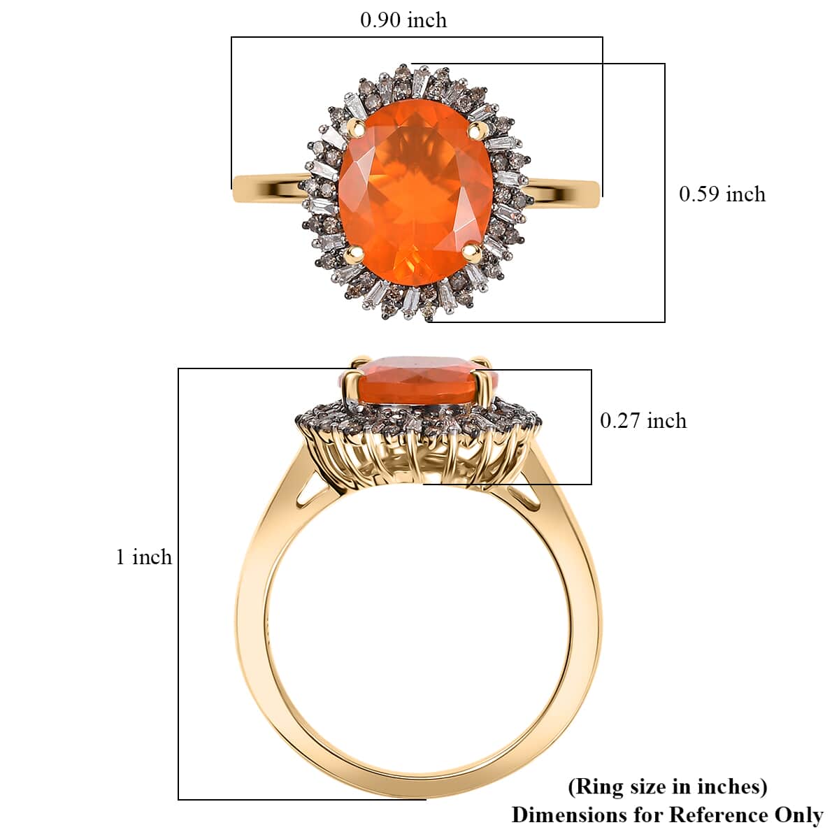 Luxoro AAA Buriti Fire Opal, Natural Champagne and White Diamond I2 2.80 ctw Sunburst Ring in 10K Yellow Gold (Size 6.0) image number 5