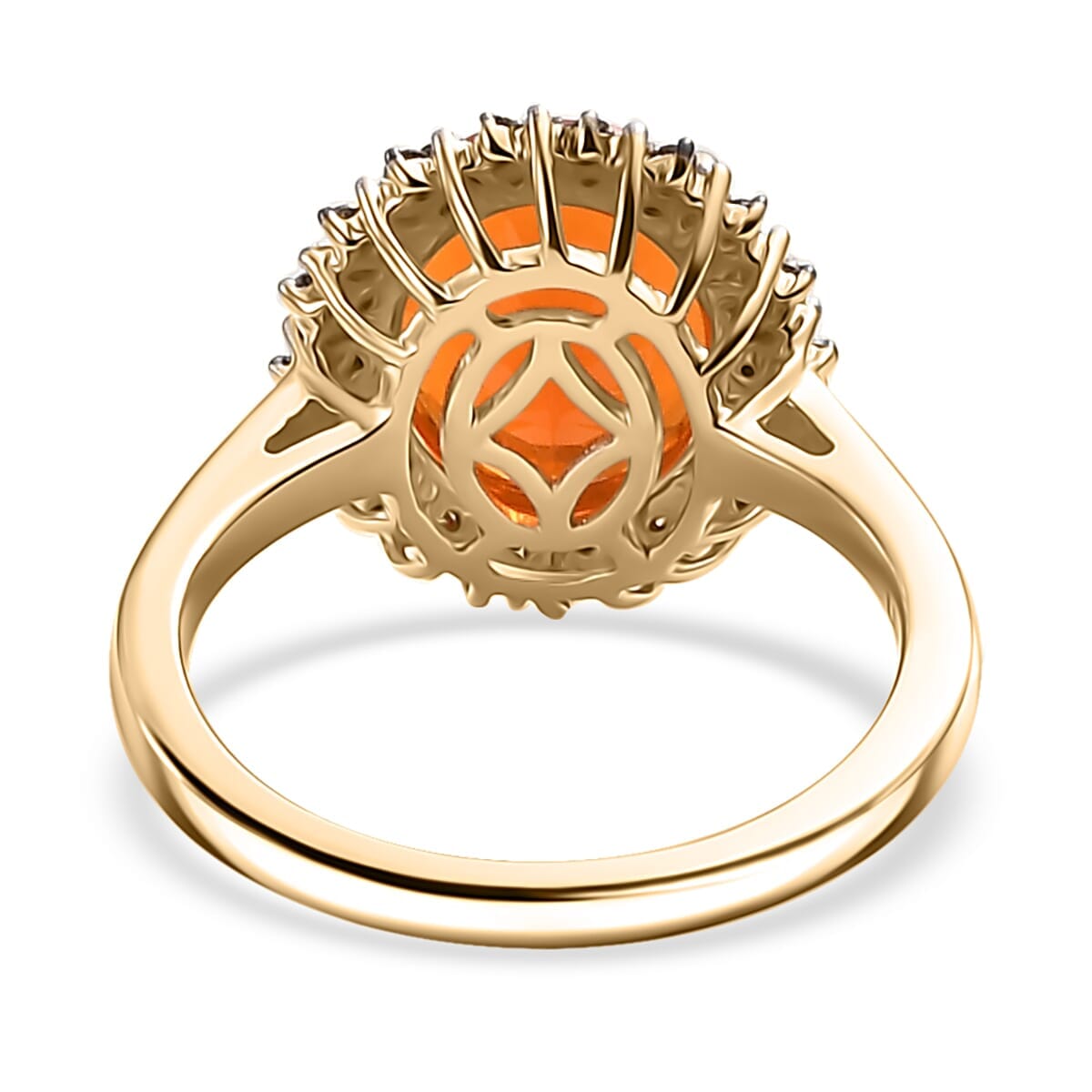 Luxoro AAA Buriti Fire Opal, Natural Champagne and White Diamond I2 2.80 ctw Sunburst Ring in 10K Yellow Gold (Size 6.5) (Del. In 10-12 Days) image number 4