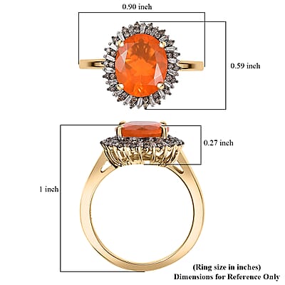 Luxoro AAA Buriti Fire Opal, Natural Champagne and White Diamond I2 2.80 ctw Sunburst Ring in 10K Yellow Gold (Size 7.0)