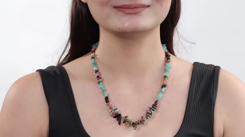 Grandidierite and Multi-Tourmaline 195.00 ctw Beaded Necklace in Rhodium Over Sterling Silver 20 Inches