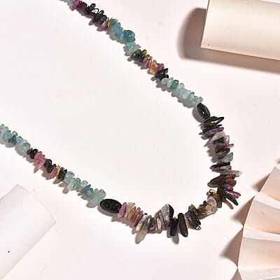 Grandidierite and Multi-Tourmaline 195.00 ctw Beaded Necklace in Rhodium Over Sterling Silver 20 Inches