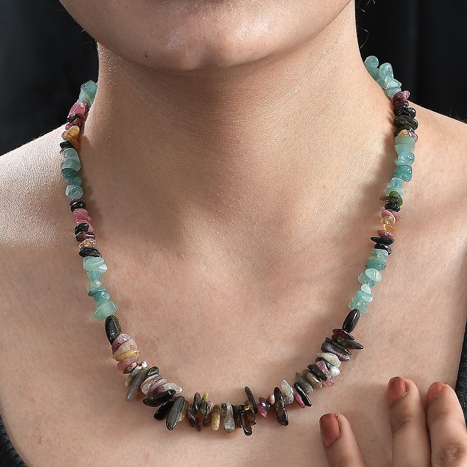 Grandidierite and Multi-Tourmaline 195.00 ctw Beaded Necklace in Rhodium Over Sterling Silver 20 Inches