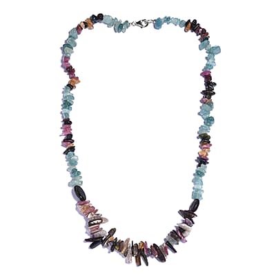Grandidierite and Multi-Tourmaline 195.00 ctw Beaded Necklace in Rhodium Over Sterling Silver 20 Inches