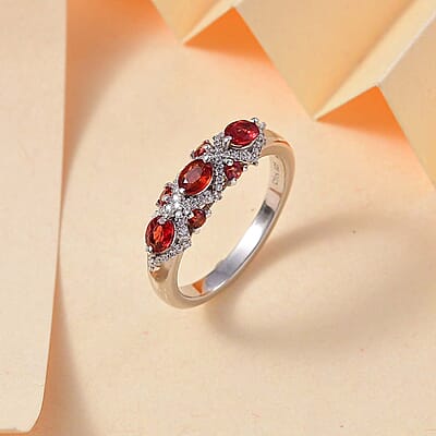 Premium Red Sapphire and Moissanite 1.25 ctw Majesty Band Ring in Rhodium Over Sterling Silver (Size 10.0)