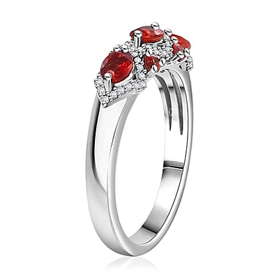 Premium Red Sapphire and Moissanite 1.25 ctw Majesty Band Ring in Rhodium Over Sterling Silver (Size 10.0)