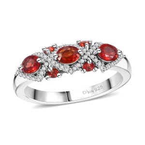 Premium Red Sapphire and Moissanite 1.25 ctw Majesty Band Ring in Rhodium Over Sterling Silver (Size 6.0)