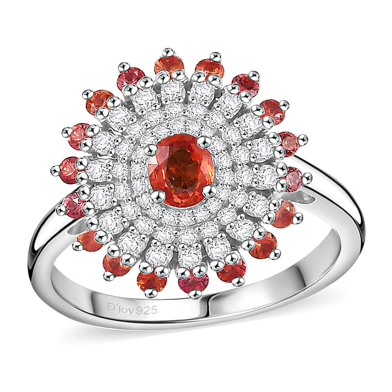 D'Joy Premium Red Sapphire and Moissanite 1.50 ctw Solar Flare Ring in Rhodium Over Sterling Silver (Size 10.0)