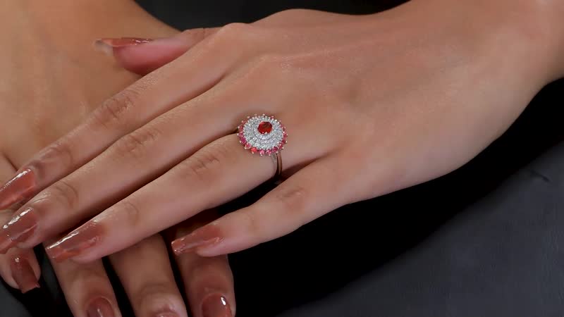 Premium Red Sapphire, Moissanite Ring in Rhodium Over Sterling Silver (Size 7.0) 1.50 ctw