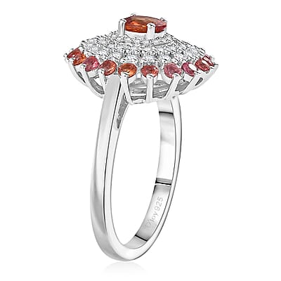 D'Joy Premium Red Sapphire and Moissanite 1.50 ctw Solar Flare Ring in Rhodium Over Sterling Silver (Size 10.0)
