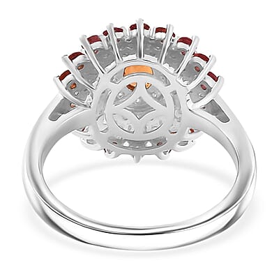 D'Joy Premium Red Sapphire and Moissanite 1.50 ctw Solar Flare Ring in Rhodium Over Sterling Silver (Size 10.0)