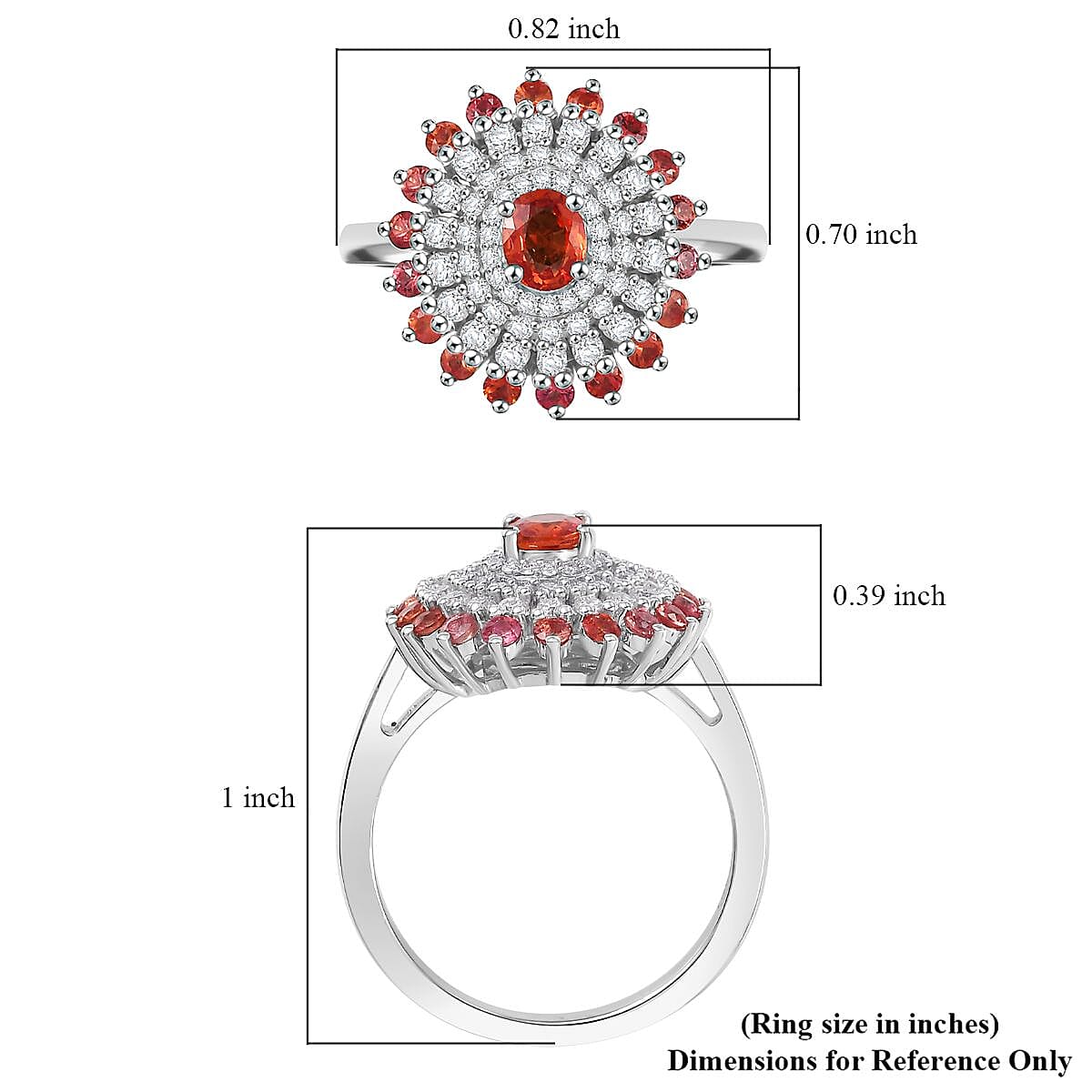 D'Joy Premium Red Sapphire and Moissanite 1.50 ctw Solar Flare Ring in Rhodium Over Sterling Silver (Size 10.0)