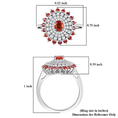 D'Joy Premium Red Sapphire and Moissanite 1.50 ctw Solar Flare Ring in Rhodium Over Sterling Silver (Size 10.0)