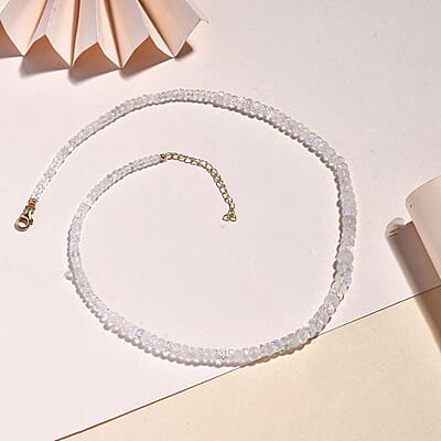 Rainbow Moonstone 85.00 ctw Beaded Necklace in 14K YG Over Sterling Silver 18-20 Inches