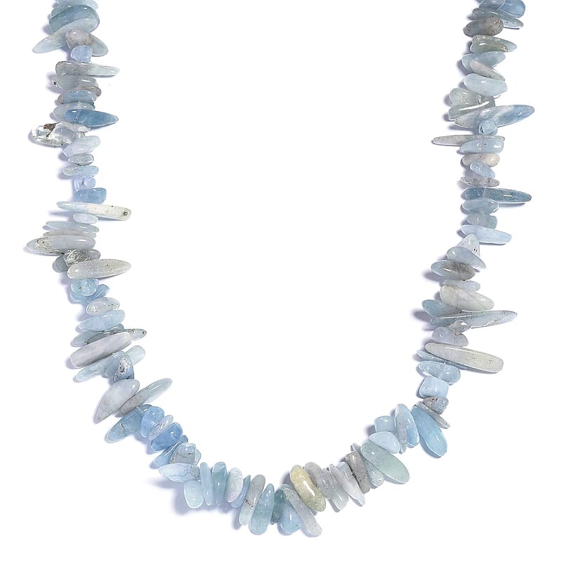 Mangoro Aquamarine 340.00 ctw Chips Necklace in Platinum Bond 20 Inches