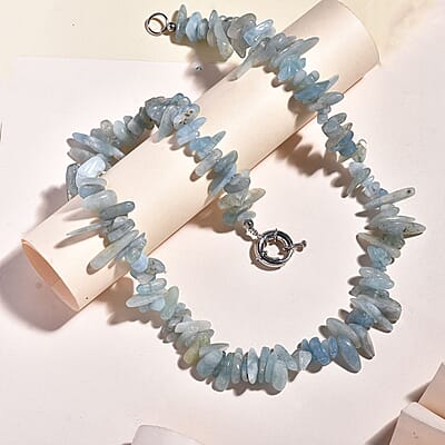 Mangoro Aquamarine 340.00 ctw Chips Necklace in Platinum Bond 20 Inches