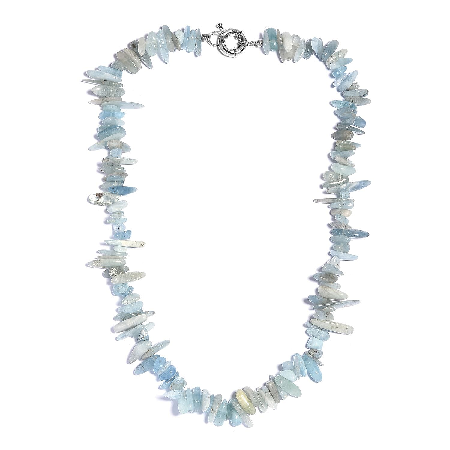 Mangoro Aquamarine 340.00 ctw Chips Necklace in Platinum Bond 20 Inches