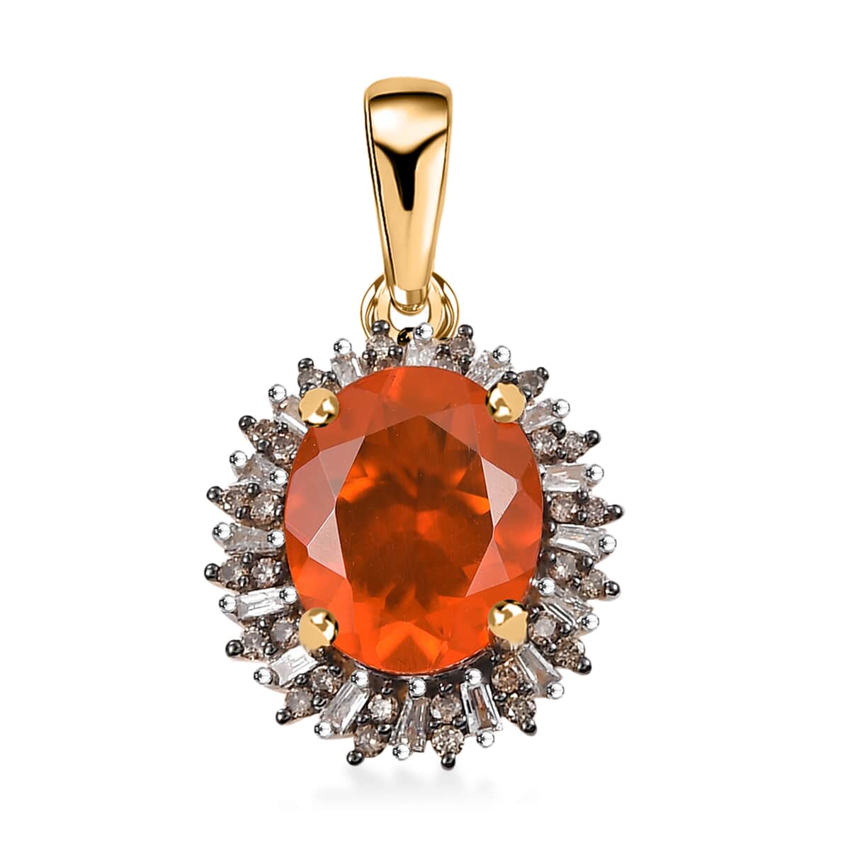 Luxoro AAA Buriti Fire Opal, Natural Champagne and White Diamond I2 2.00 ctw Sunburst Pendant in 10K Yellow Gold image number 0