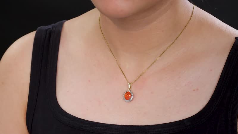 Luxoro AAA Buriti Fire Opal, Natural Champagne and White Diamond I2 2.00 ctw Sunburst Pendant without Chain in 10K Yellow Gold