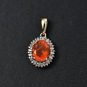 Luxoro AAA Buriti Fire Opal, Natural Champagne and White Diamond I2 2.00 ctw Sunburst Pendant without Chain in 10K Yellow Gold