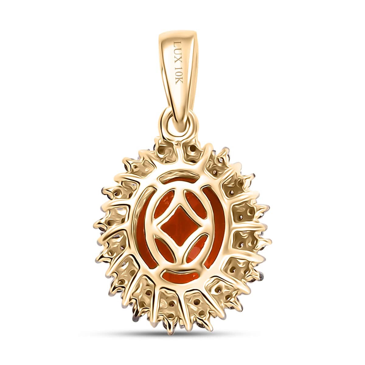 Luxoro AAA Buriti Fire Opal, Natural Champagne and White Diamond I2 2.00 ctw Sunburst Pendant in 10K Yellow Gold image number 4