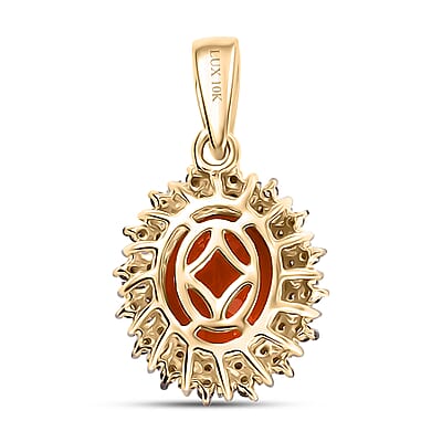 Luxoro AAA Buriti Fire Opal, Natural Champagne and White Diamond I2 2.00 ctw Sunburst Pendant without Chain in 10K Yellow Gold
