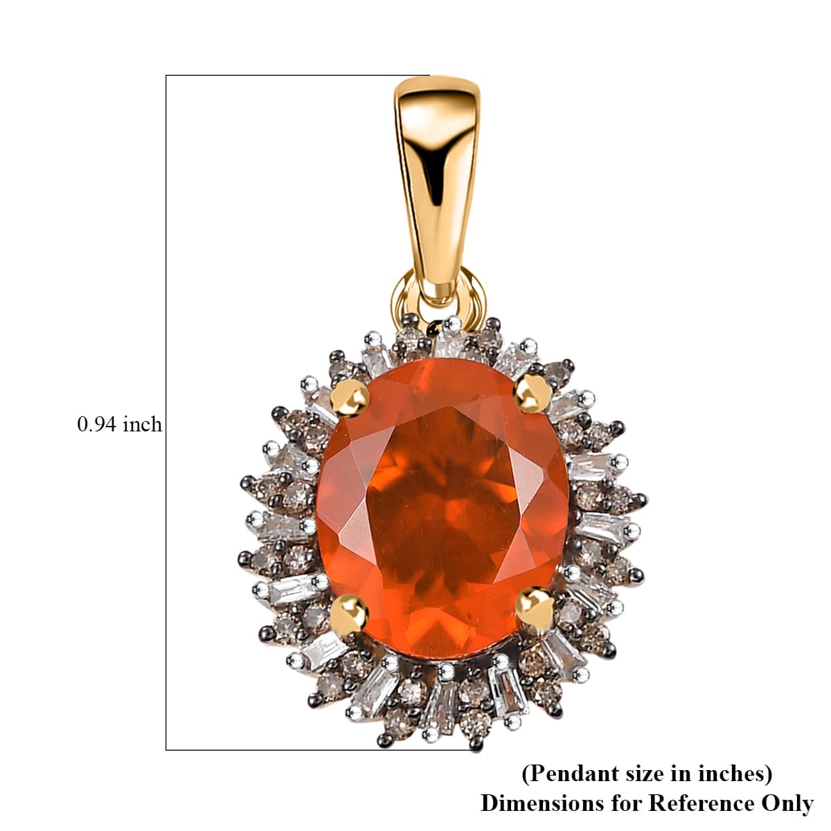 Luxoro AAA Buriti Fire Opal, Natural Champagne and White Diamond I2 2.00 ctw Sunburst Pendant in 10K Yellow Gold image number 5