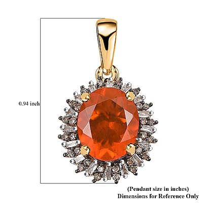 Luxoro AAA Buriti Fire Opal, Natural Champagne and White Diamond I2 2.00 ctw Sunburst Pendant without Chain in 10K Yellow Gold