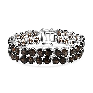 EverTrue Brazilian Smoky Quartz 38.60 ctw Bracelet Platinum Bond (6.50 In)