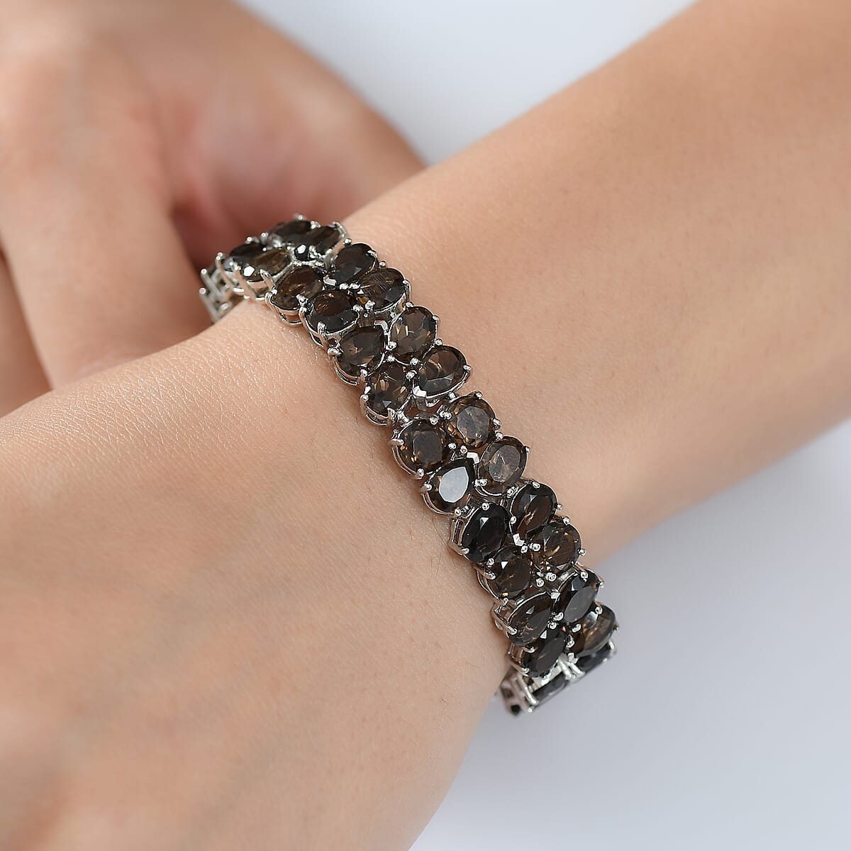 EverTrue Brazilian Smoky Quartz 38.60 ctw Bracelet Platinum Bond (6.50 In) image number 2
