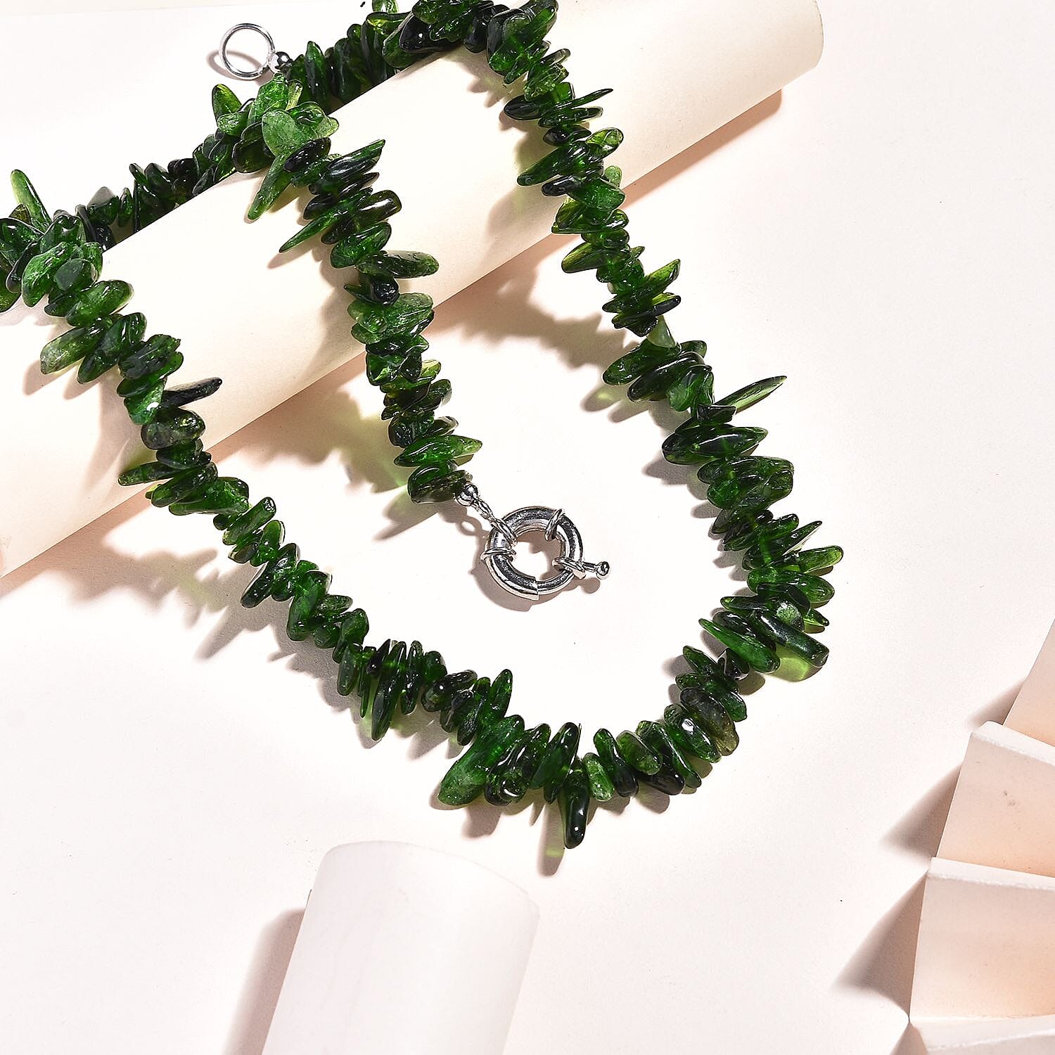 Chrome Diopside 330.00 ctw Beaded Necklace in Rhodium Over Sterling Silver 18 Inches