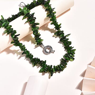 Chrome Diopside 330.00 ctw Beaded Necklace in Rhodium Over Sterling Silver 18 Inches