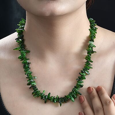 Chrome Diopside 330.00 ctw Beaded Necklace in Rhodium Over Sterling Silver 18 Inches