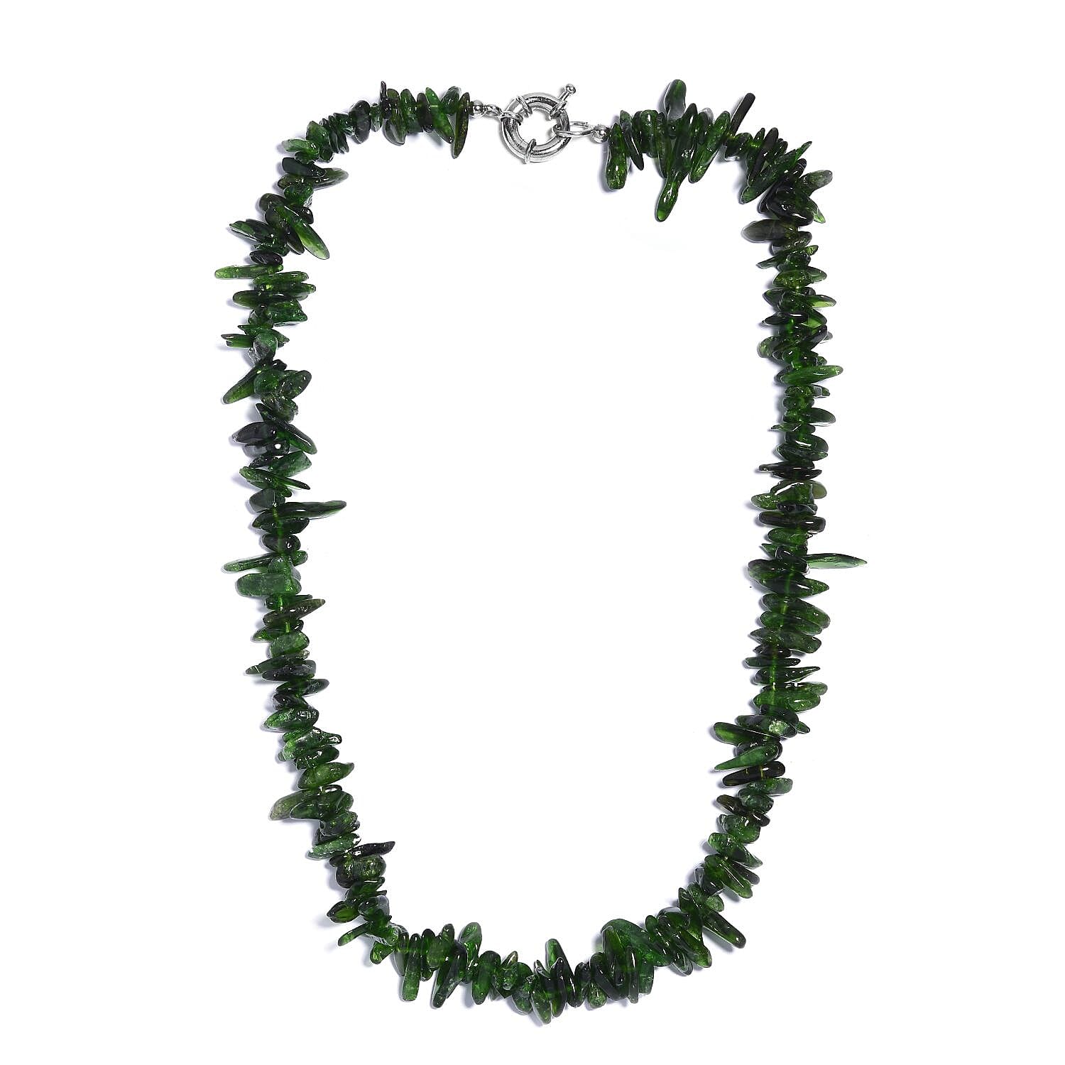 Chrome Diopside 330.00 ctw Beaded Necklace in Rhodium Over Sterling Silver 18 Inches