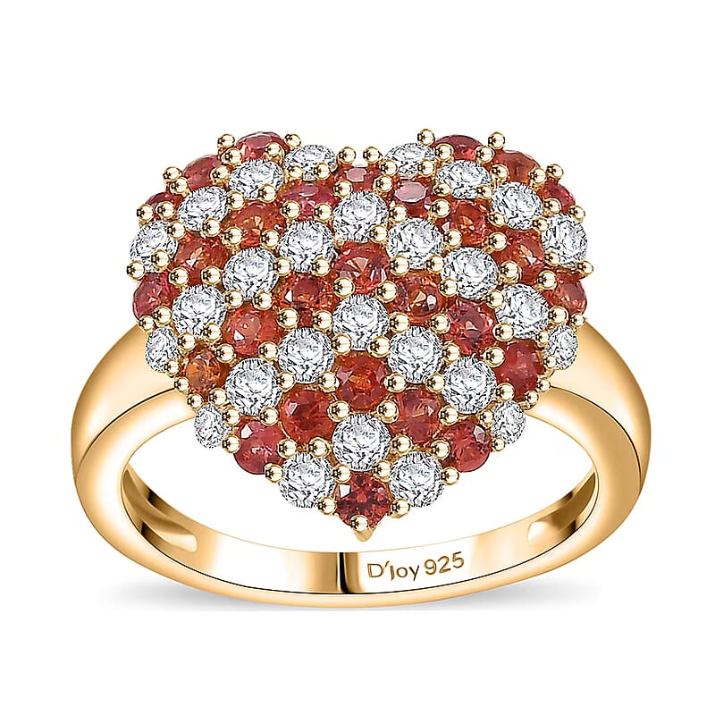 D'Joy Premium Red Sapphire and Moissanite 2.40 ctw Heart Ring in 18K Vermeil Yellow Gold Over Sterling Silver (Size 10.0)